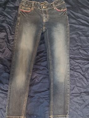 eye candy Slim Skinny Jeans in Dark Blue with Pink Bead Detail
